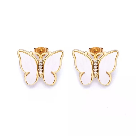 New Gold Enamel Butterfly Stud Earrings for Women - Picture 2 of 3